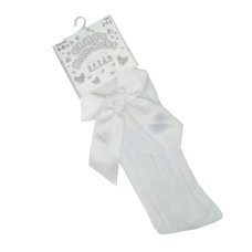 S151-W: White Knee Length Socks w/Bow (2-9 Years)